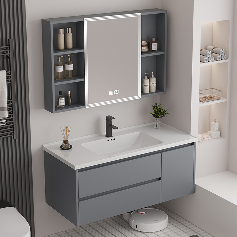 Large Drawer Bathroom Cabinet with Space Aluminum Honeycomb Aluminum Washbasin Cabinet, Wall-Mounted Ceramic Integrated Vanity Storage