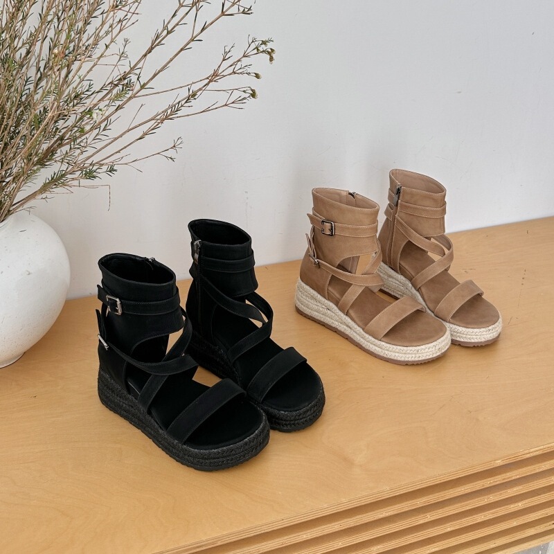 Vacation Style Open-Toe Wedge Sandals for Women 2026 Summer New Style Invisible Height-Increasing Belt Buckle Short Boots for Outdoor Wear