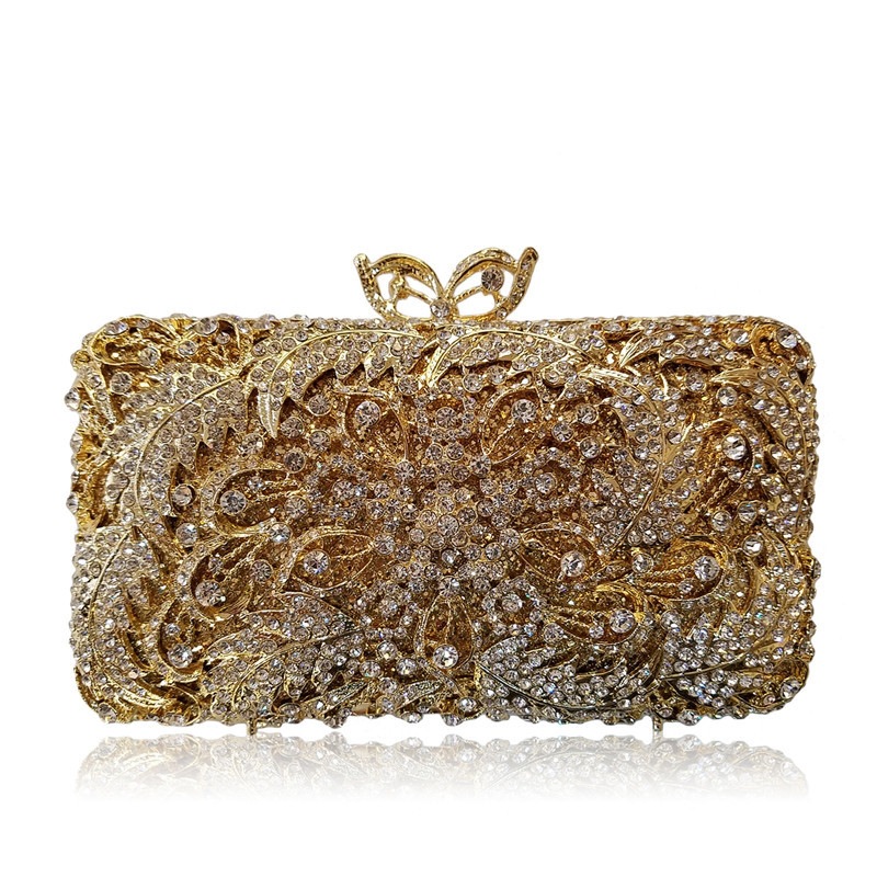 * bolsas de mano de diamantes europeos y estadounidenses bolsas de cena de cristal metálicas perforadas bolsas de novia de diamantes manuales
