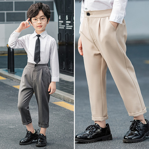 Boys and children's trousers and shirt two-piece set 2024 spring and autumn primary school students children kindergarten performance casual stage handsome