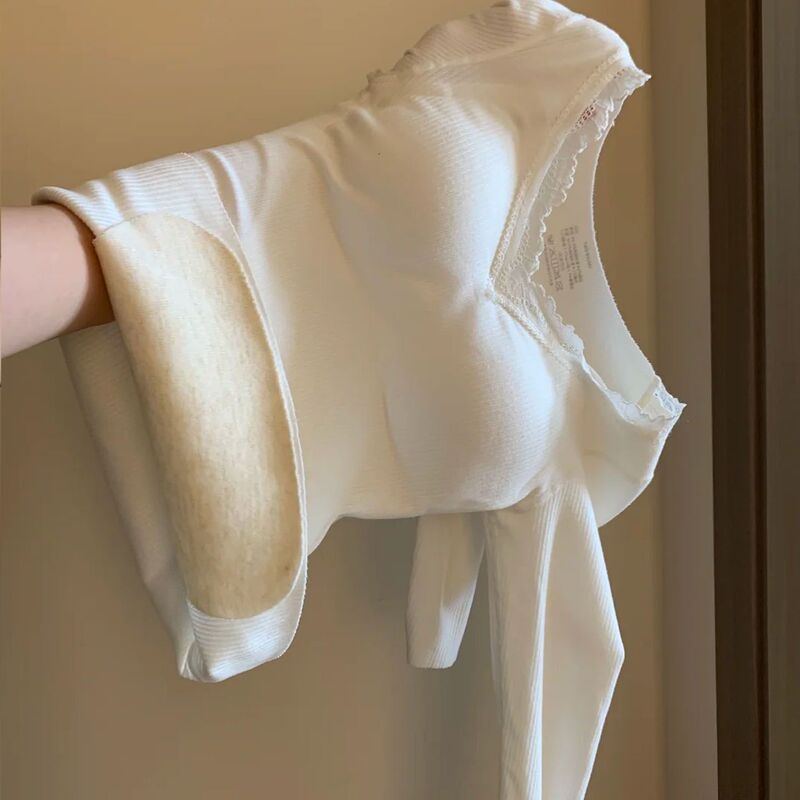Cashmere Silk Thermal Underwear for Women, Fleece-Lined and Thickened Autumn and Winter Base Layer with Chest Pads