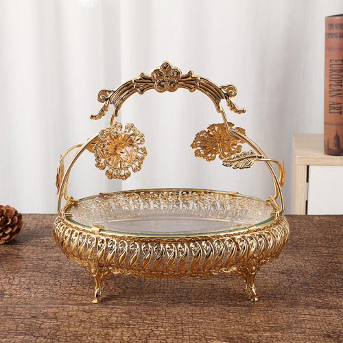 Manufacturer's new product European-style round fruit plate tempered glass basket for home living room fashion creative craft fruit plate
