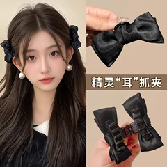 暗夜蝴蝶结侧边发夹女精灵耳后小抓夹公主头饰刘海卡子黑色边夹