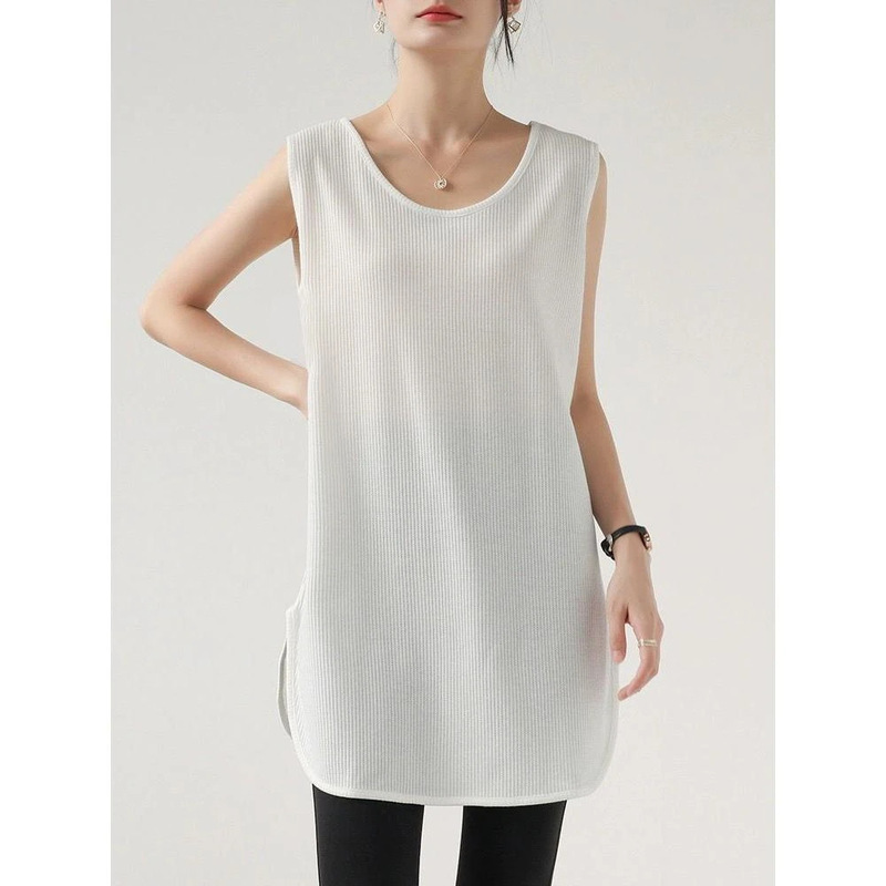 Waffle Summer Mid-Length Camisole Women's Large Size Loose Belly-Covering Outer Wear Layered Bottoming Sleeveless Top for Women
