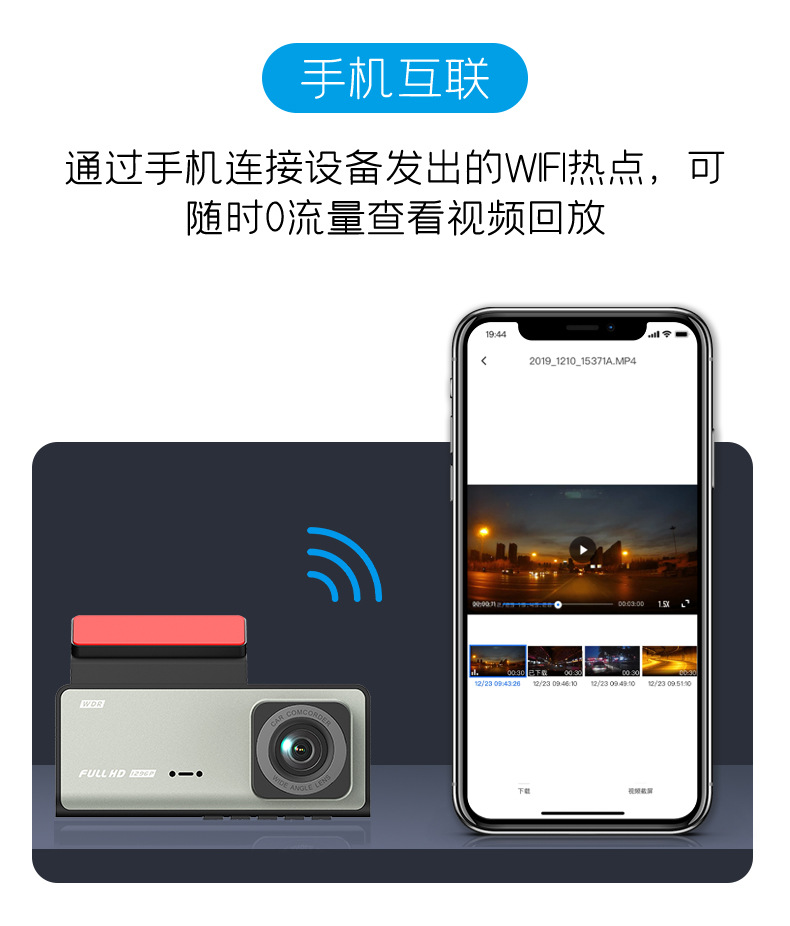 Cross-border driving recorder HD 1080P car front car rear 2 inch three-lens car camera A7WiFi