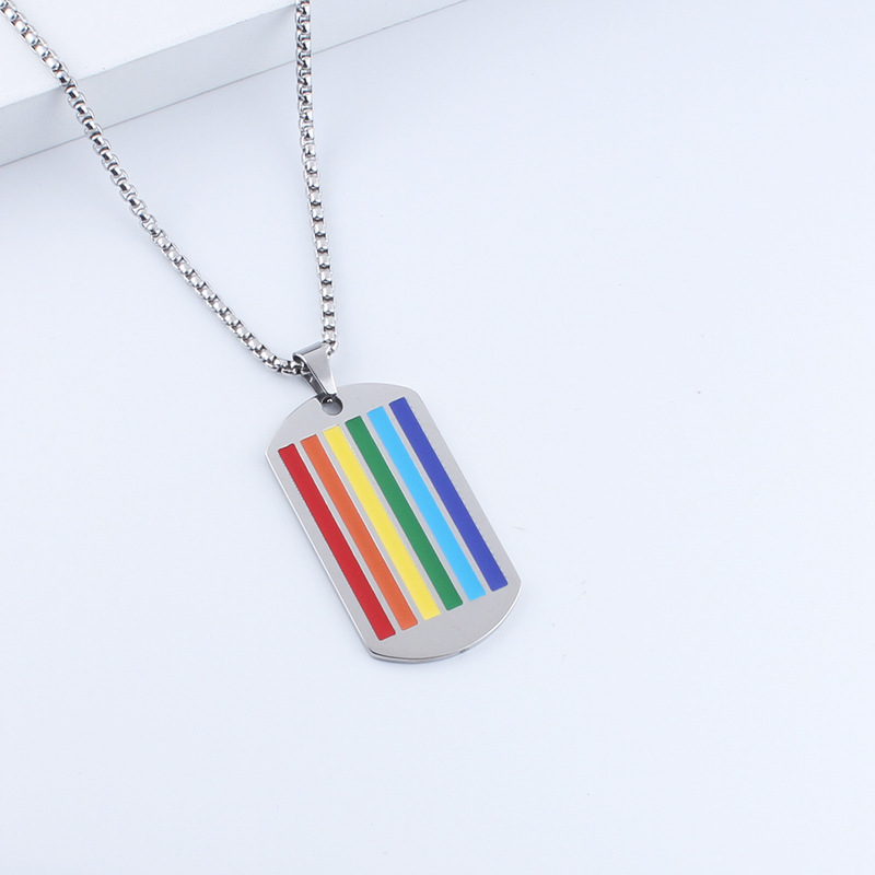Rainbow titanium steel necklace European and American simple all-match hip hop pendant trendy male female student military brand Internet celebrity stainless steel jewelry