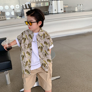 Fashion brand holiday style boys short sleeve shirt summer 2024 new Korean children's shirt big children's summer wholesale