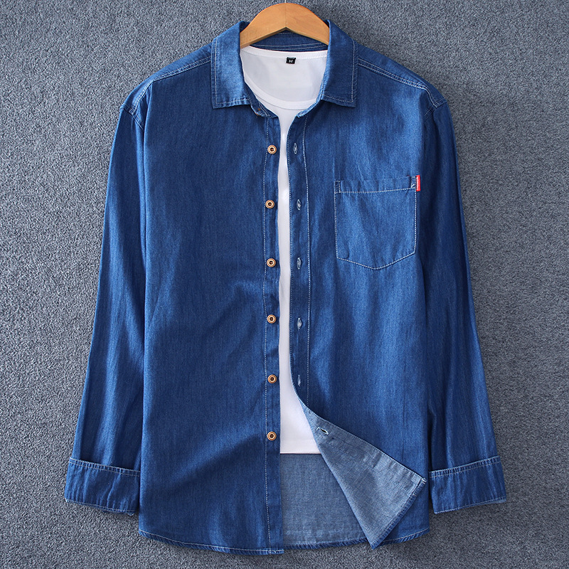 Cross-Border Foreign Trade M-8Xl Pure Cotton Long-Sleeved Denim Shirt Men's Casual Denim Shirt Plus Size Spring Wear