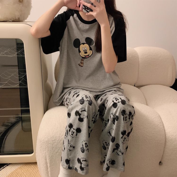 Foreign Trade Cross-Border Internet Celebrity Live Broadcast Summer Pajamas Women's Short-Sleeved Pullover Loose Large Size Casual Long-Sleeved Home Clothes Women's Suit