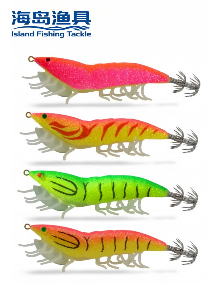 Wholesale wooden shrimp fake bait Luya bottom fishing bait soft foot shrimp bait with ringing bead root fishing trolling bass soft bait 3