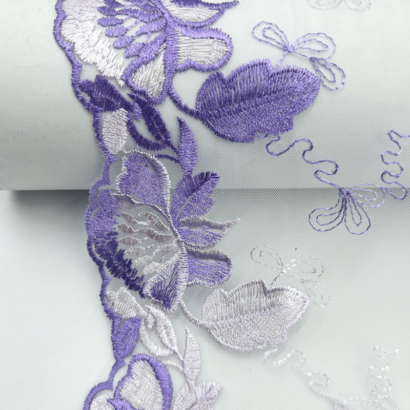 Hijo de malla doble pequeña ropa interior de flores bordadas encaje hecho a mano diy flores púrpura encaje accesorios al por mayor
