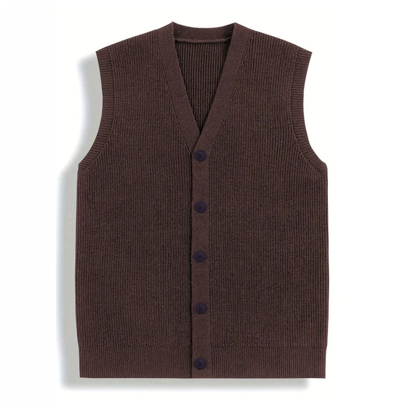Men's Knitted Vest Cardigan Sleeveless Sweater Autumn and Winter Casual Textured Warm Base Layer V-Neck Vest