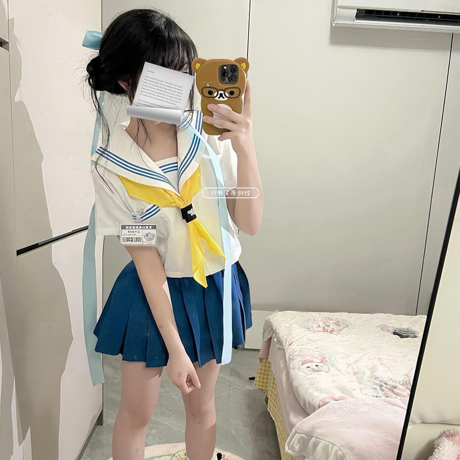 2026 New Korean Style White-Collar Blue Three-Piece Sailor Suit, Versatile Navy Blue JK Skirt, Original Uniform School Style Set