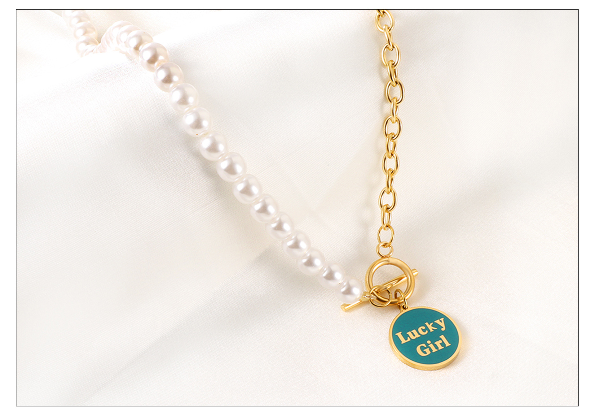 Retro Round Letter Devilu0027S Eye Stainless Steel Inlay Artificial Pearls Necklace