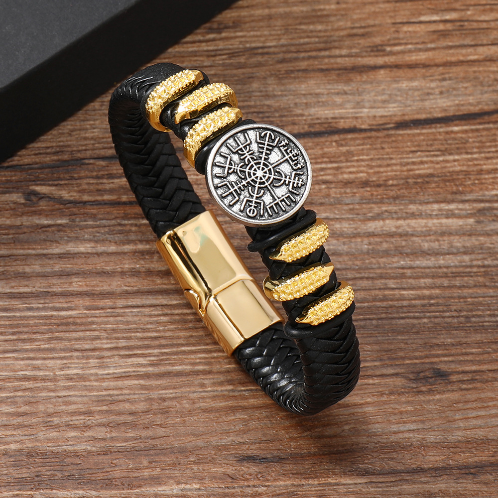 30g Weight Bangle Classification Leather Chain Material 1 Piece Quantity Holiday Occasion Retro Geometric Alloy Handmade Men's Bangle Men Cord & Leather Bracelets