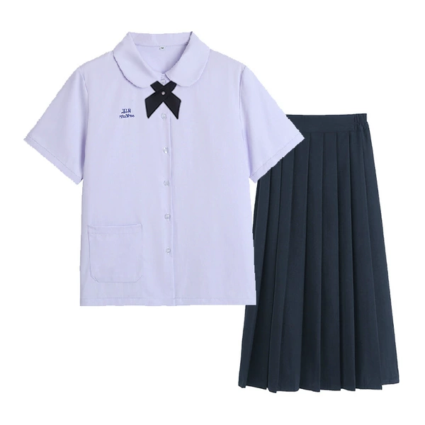 Black long skirt, bow tie, with short sleeve