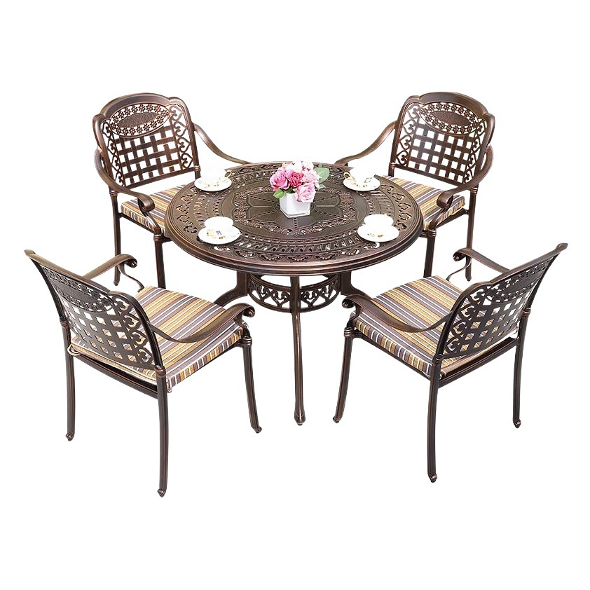 Mesa y silla al aire libre combinación de ocio de aluminio fundido terraza al aire libre balcón Villa jardín al aire libre Patio mesa y silla de hierro