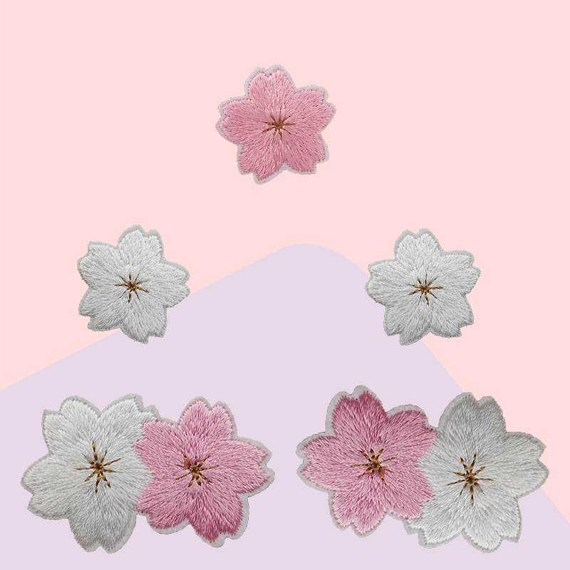 现货刺绣布贴粉色花朵卡通白色花手机壳自粘diy服装辅料装饰贴