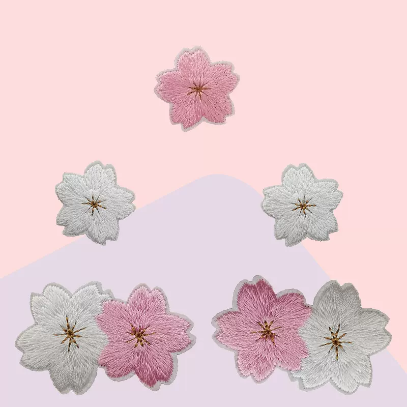 现货刺绣布贴粉色花朵卡通白色花手机壳自粘diy服装辅料装饰贴