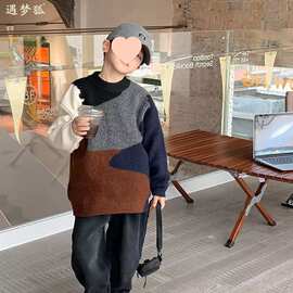 男童女童毛衣拼色儿童打底衫2025冬季新款宝宝针织衫男孩潮牌ins