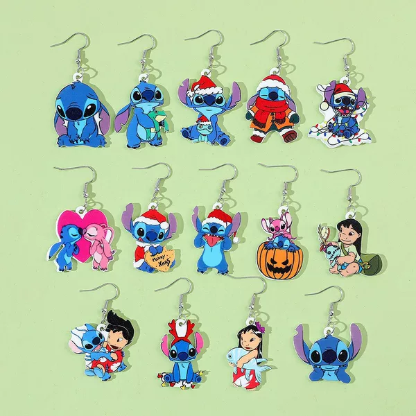 Cross-Border Wholesale Popular Amazon Personalized Creative Animation Cartoon Stitch Oil Dripping Children's Earrings Stitch