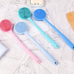 新しい長柄シリコンバスブラシ、家庭用バスルーム用、滑り止め、長くて厚みのある、怠け者用バスブラシ