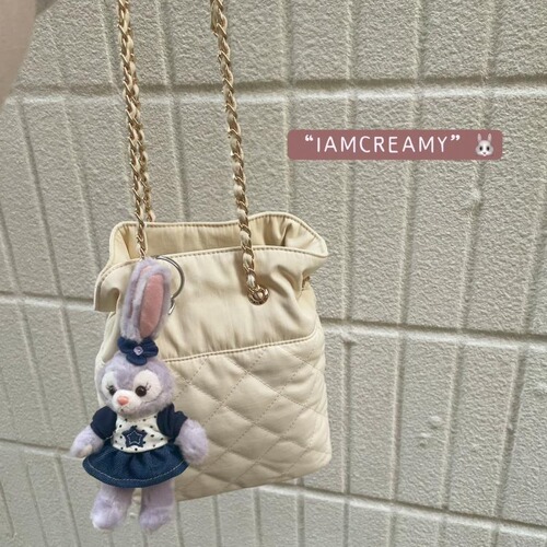  new IAC nylon diamond pattern chain bag Dragon heart same style quilted cream drawstring bag small bucket bag