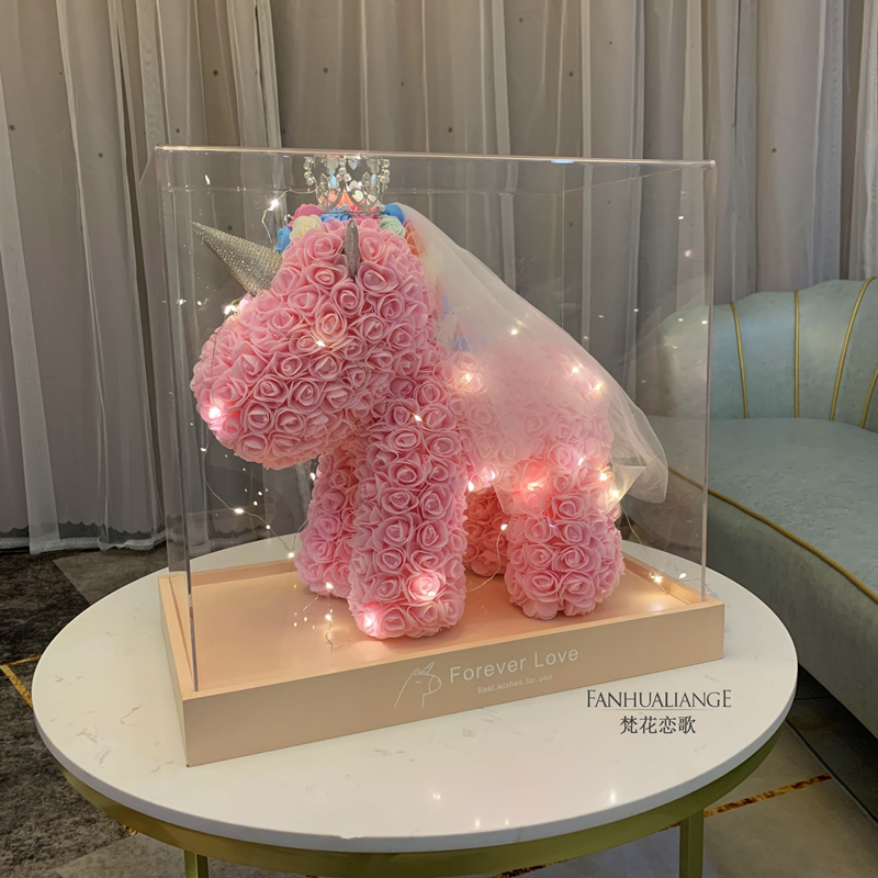 Unicornio flor inmortal rosa ramo caja de regalo de regalo para el día de San Valentín para la novia esposa y amiga