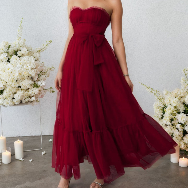 Foreign Trade Women's Sexy Sleeveless Solid Color Long Dress Off-Shoulder Backless Party Outing Dress Suitable for Formal Weddings