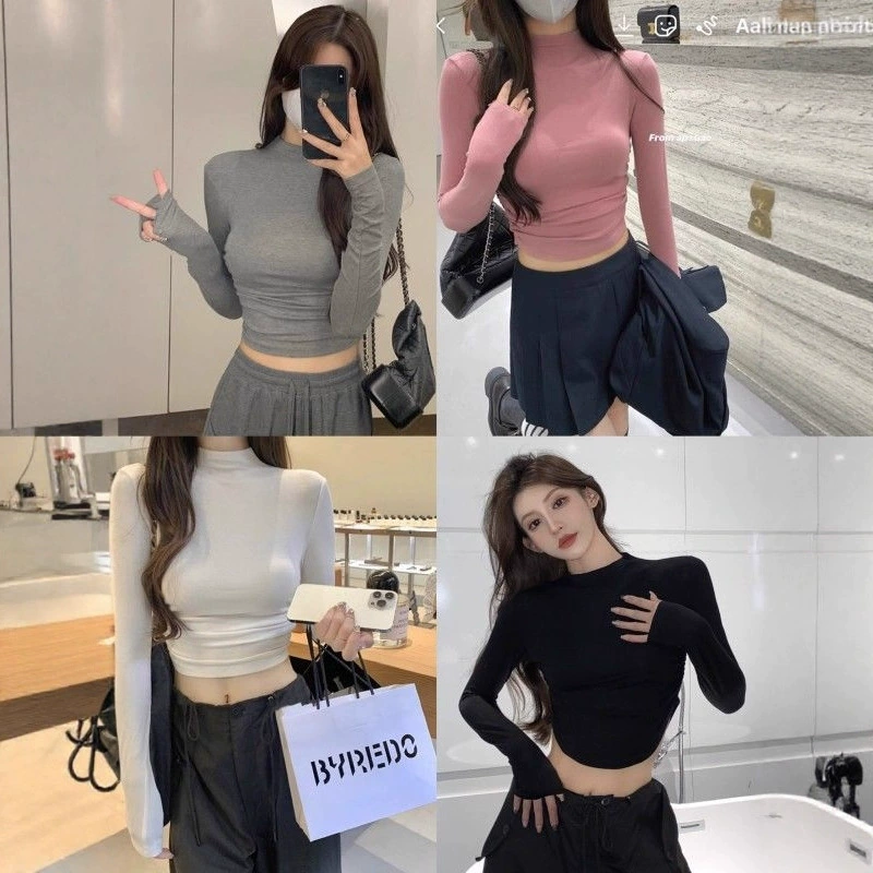 Autumn solid sexy short body-friendly long-sleeve, high collar, tight