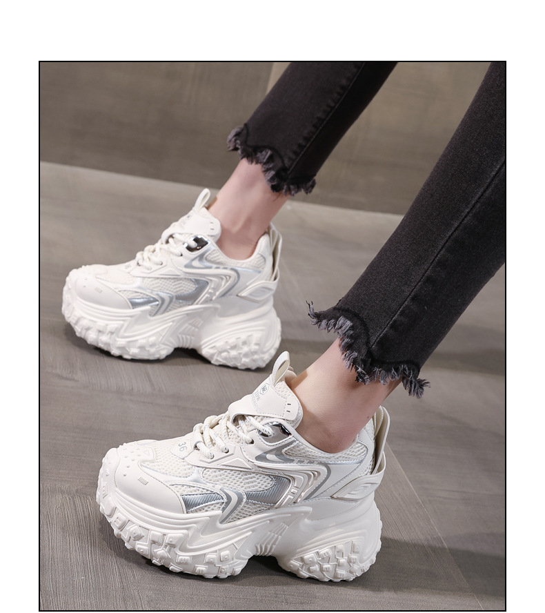 Giày sneaker nữ đế dày phối màu độn cao dáng người nhỏ lưới thoáng — Màu be chi tiết 18