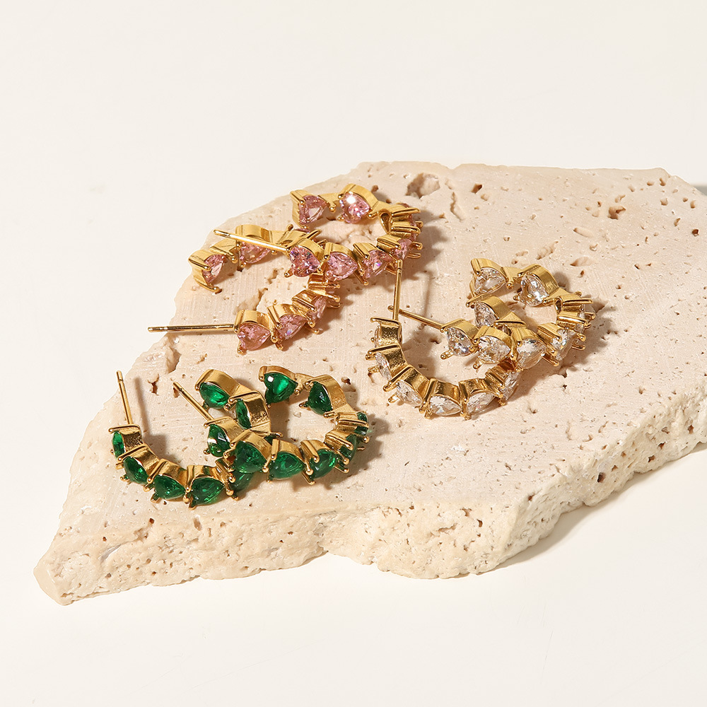 Fashion C Shape Heart Shape Stainless Steel Ear Studs Plating Inlay Zircon Stainless Steel Earrings