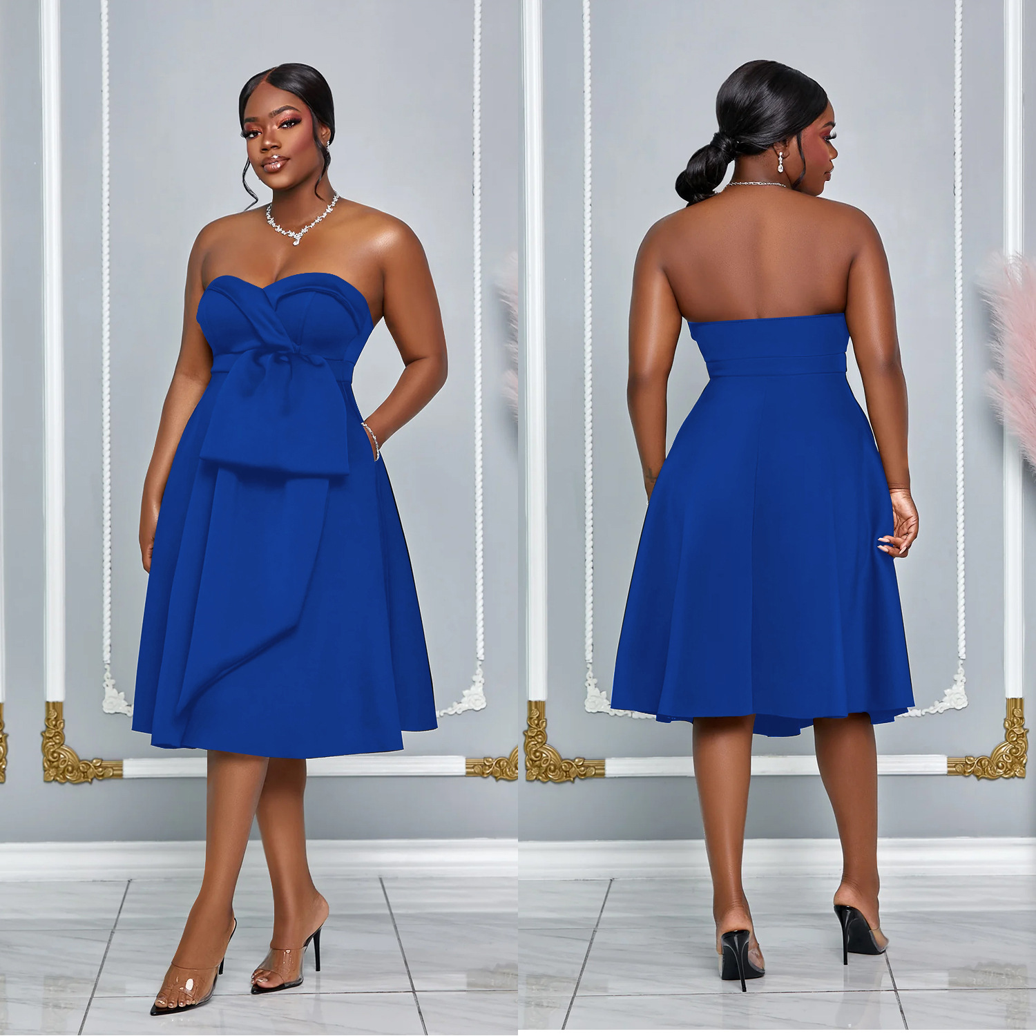 C7029 Aliexpress transfronterizo Amazon estación independiente de moda europea y americana ropa de mujer sin mangas de color sólido vestido largo nuevo image 4
