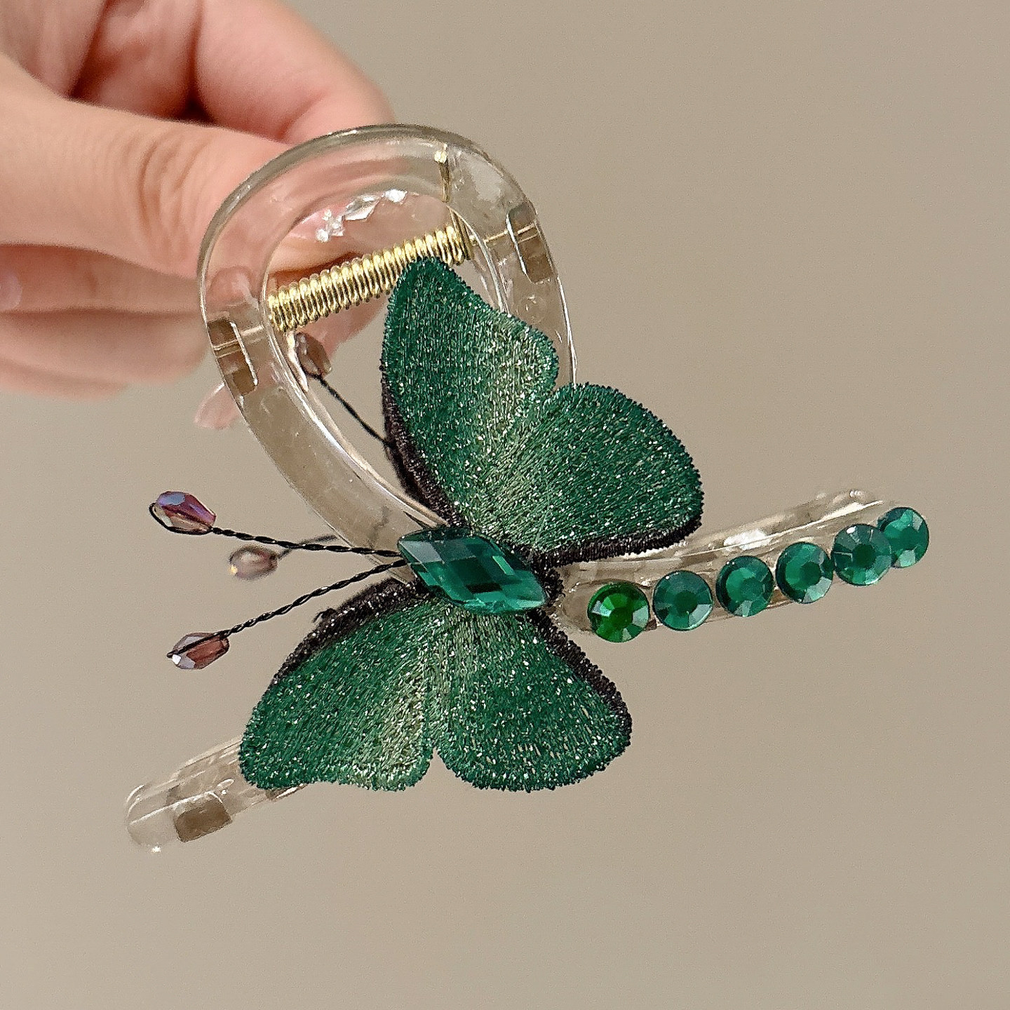 Pinza para el pelo 2# - Accesorio de doble cara con mariposa bordada cian - 8 cm