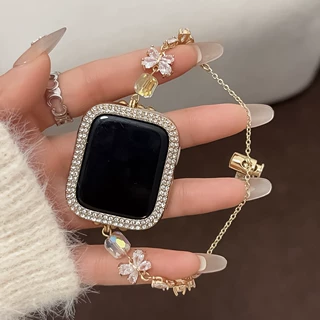 适用于ApplewatchS11/S10金属蝴蝶结法式重工吊坠手链腕苹果表带