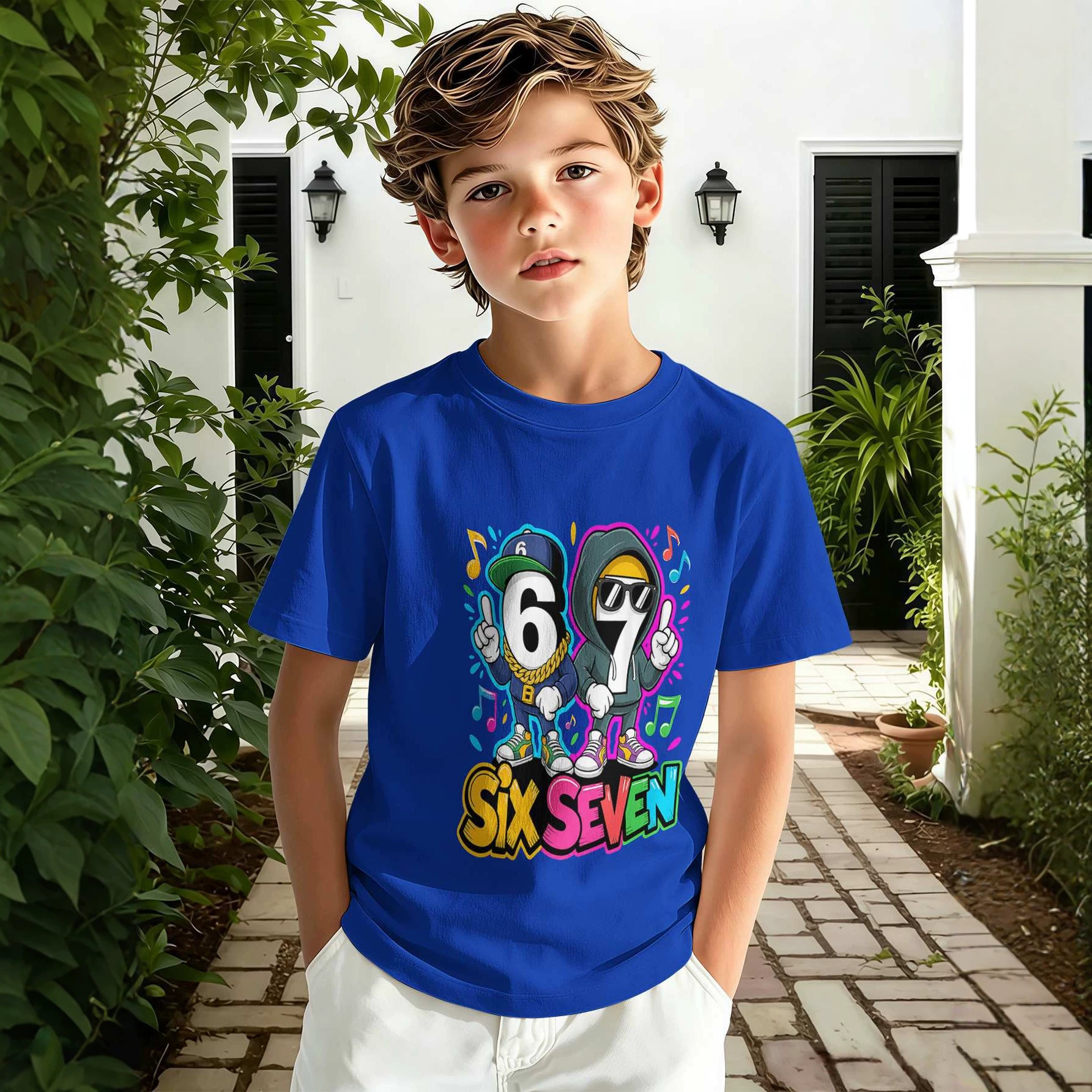T-shirt court pour garçon avec impression texte 3D, haut d'été rose décontracté à col rond pour enfants plus âgés,_voghion.com