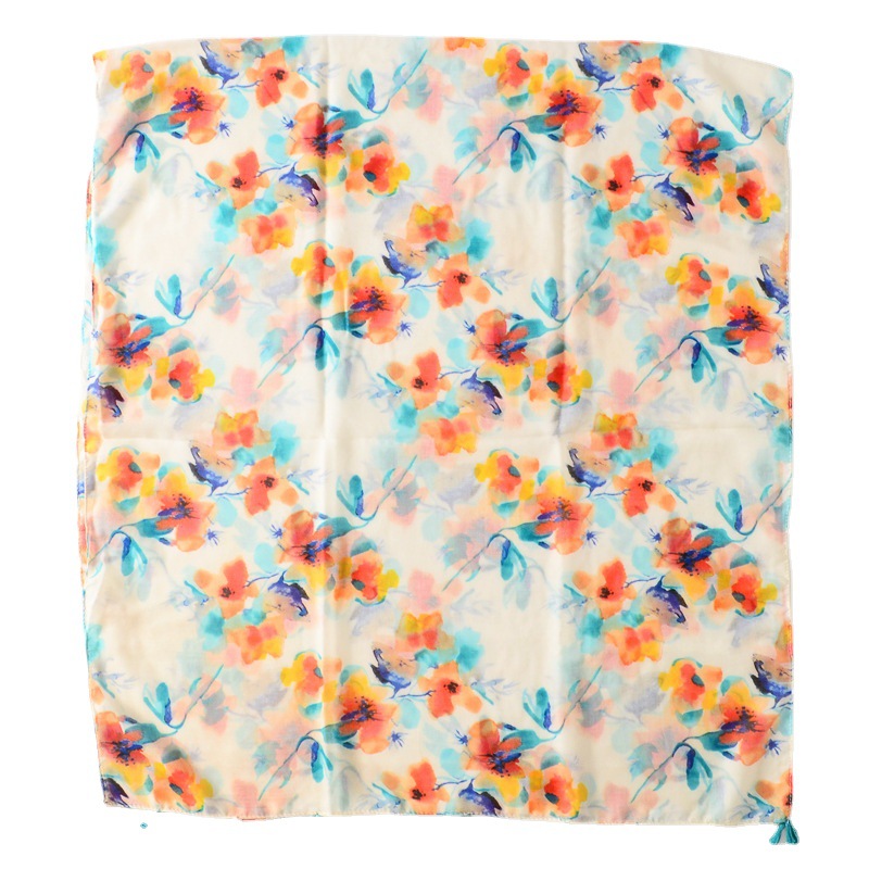 Fresco dulce color caliente flor playa protector solar Toalla de viaje al aire libre decorativo chal algodón y lino sensación bufanda para las mujeres