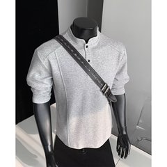 美式复古亨利领长袖t恤男秋季设计感cleanfit正肩显瘦短款polo衫