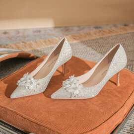 7888F-150亮片格利特细跟婚鞋宴会鞋轻奢百搭日常款通勤鞋女鞋