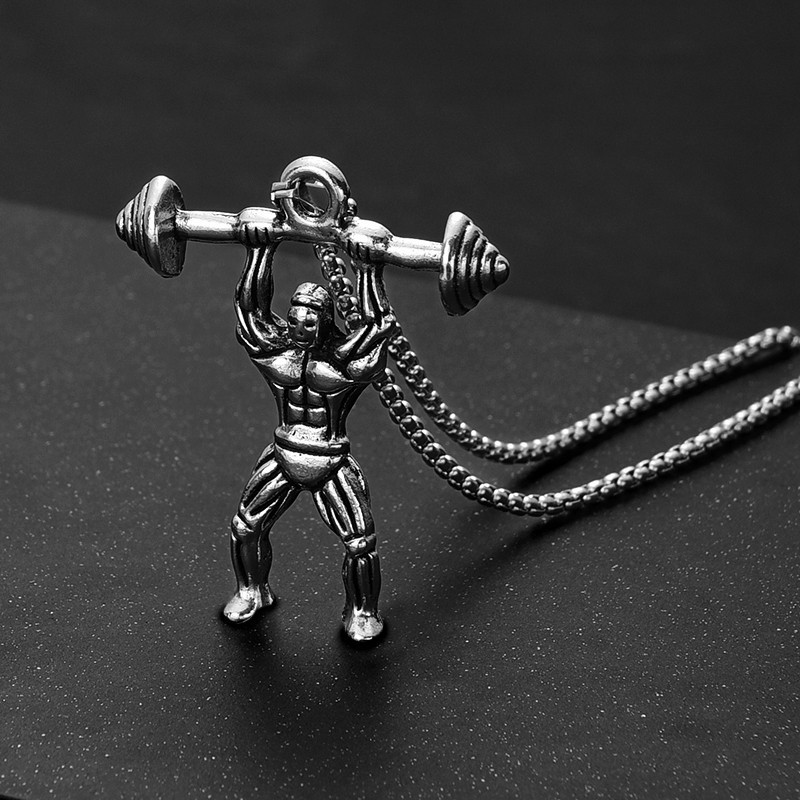 Collier d'haltérophilie pour hommes, pendentif de Fitness, de personnalité, Hip Hop, bijoux_voghion.com