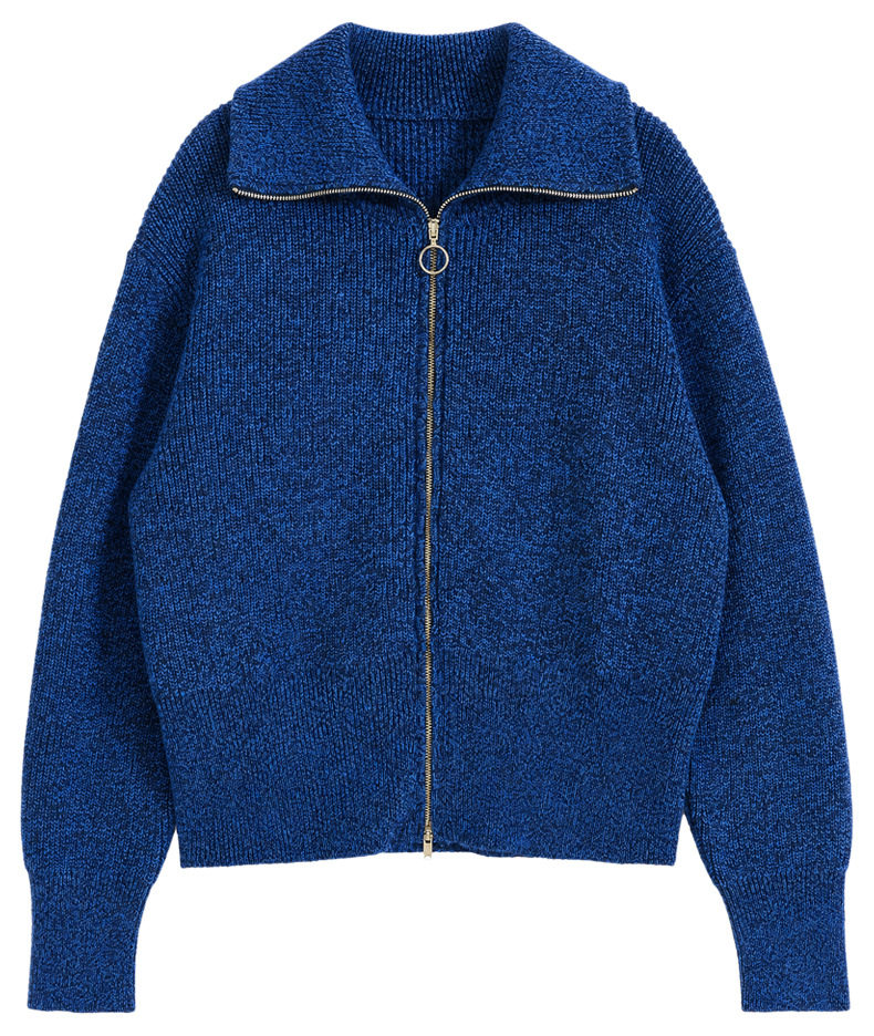 Áo khoác dệt kim nữ màu xanh da trời, dáng cardigan khóa kéo, chất liệu len cừu mềm mại, tay dài — Màu xanh da trời chi tiết 13