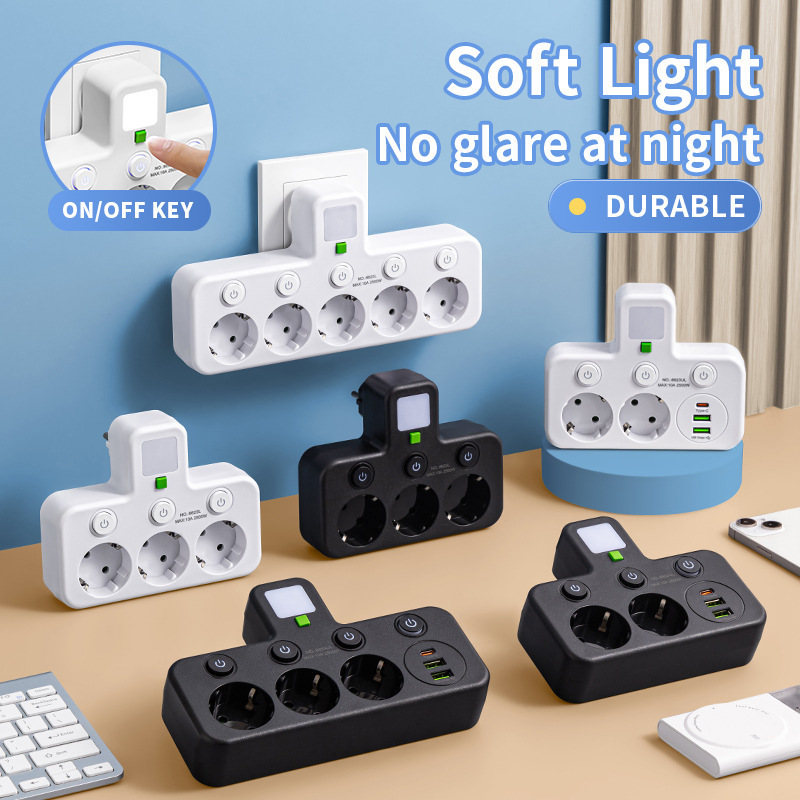 Cross-Border European Standard One-To-Multiple Style Switch Usb-C Socket with USB Smart Socket Strip Plug Strip Typec