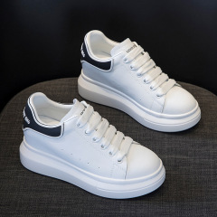 2024 New Genuine Leather Inner Heel Casual Imported Slope Block Thick Sole Single Shoes, Versatile Comfortable Trendy White Shoes for Women