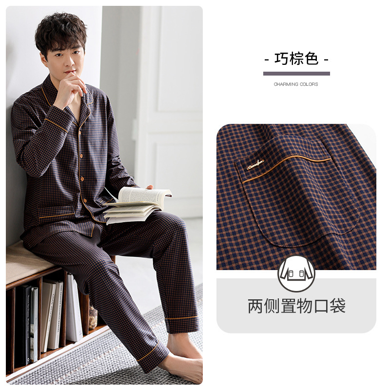 Pijamas de primavera y otoño de los hombres 100% algodón de manga larga homewear de los hombres más tamaño traje de verano
