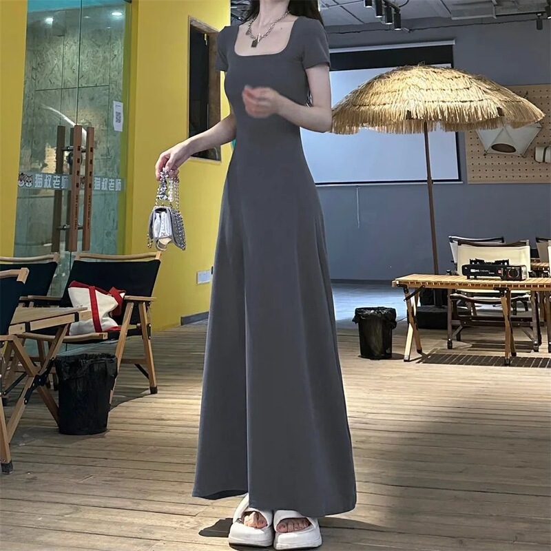 New Style Petite French-Style Black Slim-Fit Dress, Summer Women's Clothing with a High-End Feel and Elegant Waist-Cinching Long Dress