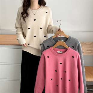 2024 autumn and winter plus size sweater three-dimensional love long sleeve fat sister knitted jacket Joker sweet temperament 4077