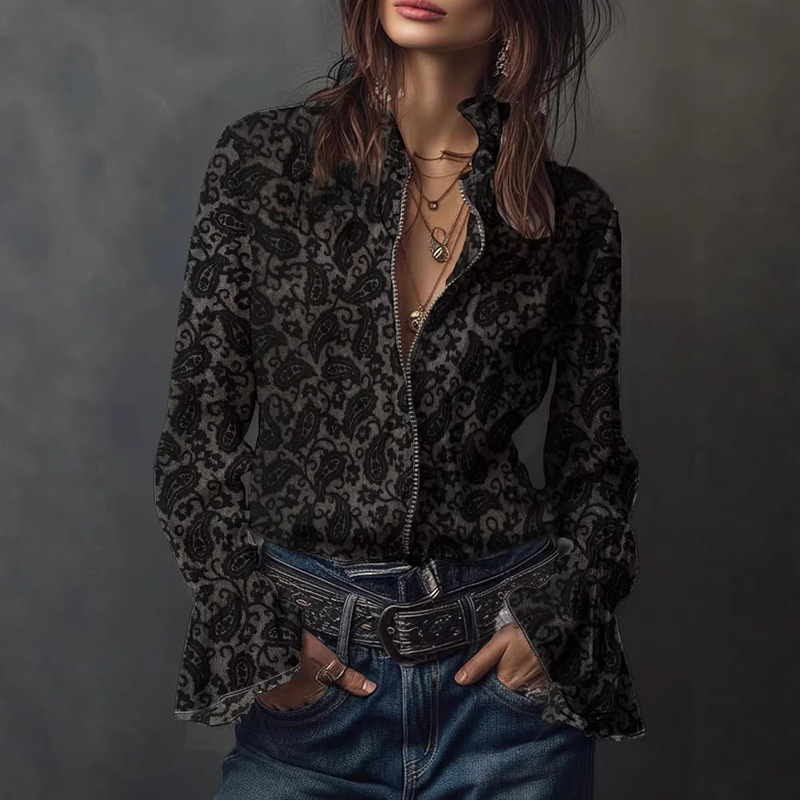 Cross-Border Women's Clothing 2025 Lace High-End Splicing New Style Elegant and Fashionable Translucent Embroidered Lace Top