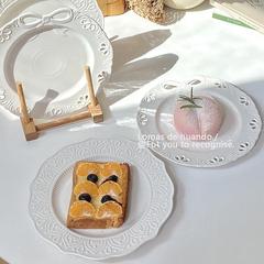 ins style french embossed pure white western plate cake plate dessert plate retro dish plate pasta steak plate