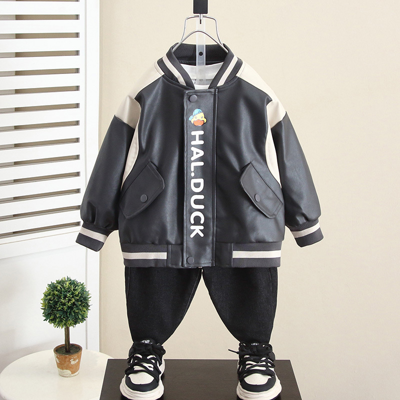 6174 Little Yellow Duck Boy Otoño Chaqueta de cuero 2025 Primavera y otoño Nuevo estilo Chaqueta de cuero de otoño para bebé Chaqueta de cuero Tendencia