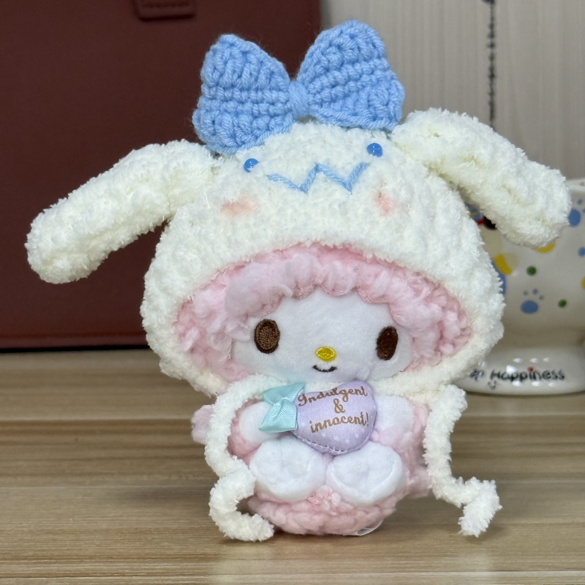 Gorro de peluche terminado, gorro, babero, muñeco de algodón de 12 cm para bebés, lindo.